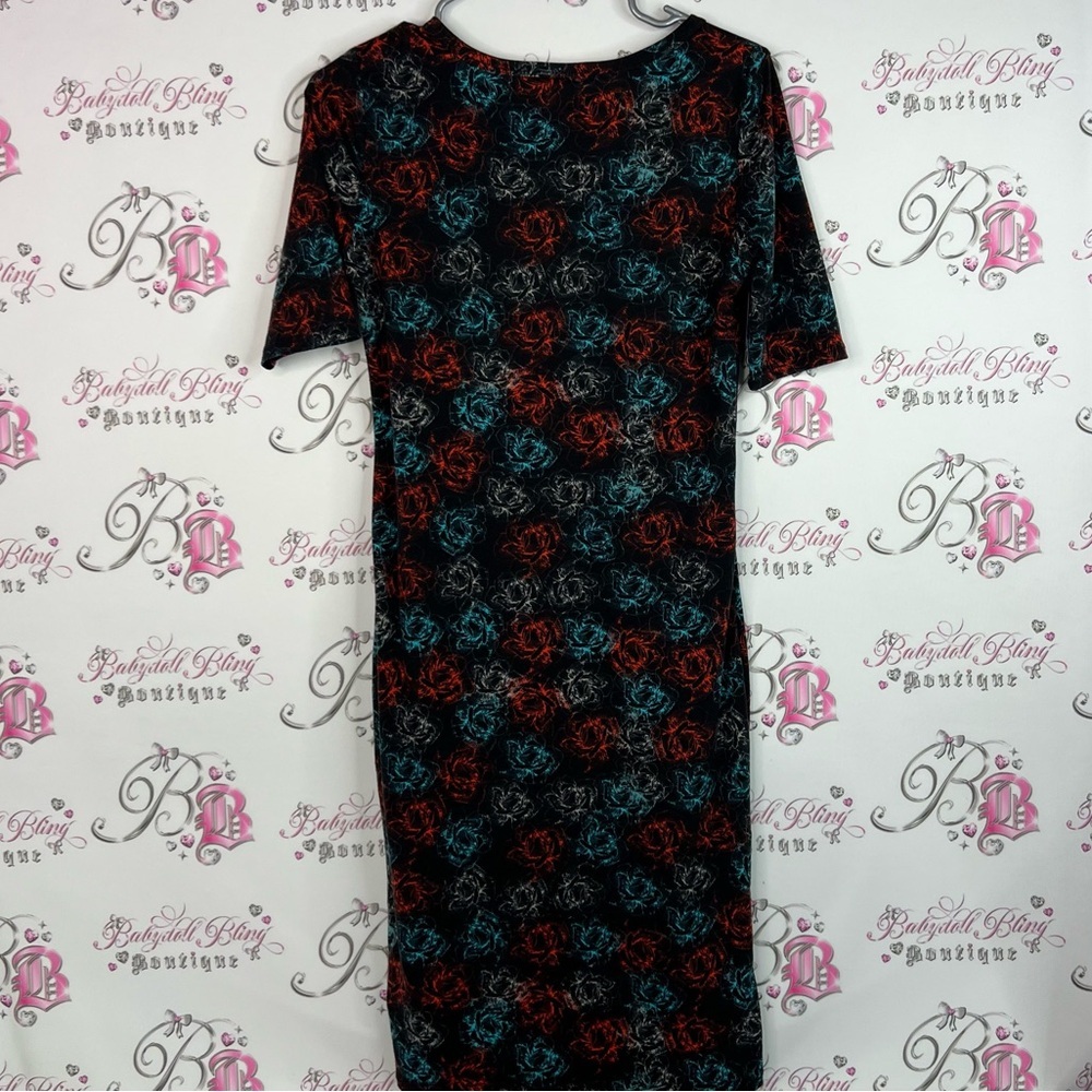 LuLaRoe dress roses pattern flowers Black Dress with Red Blue Floral Pattern - Picture 2 of 8